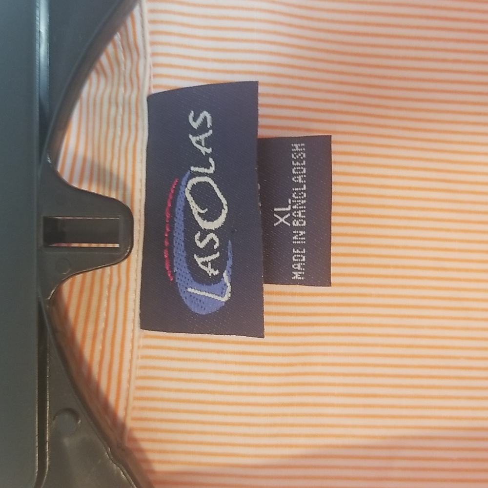 Orange pinstripe XL Las Olas Women's blouse, button up with  bedazzled decor - Picture 4 of 5